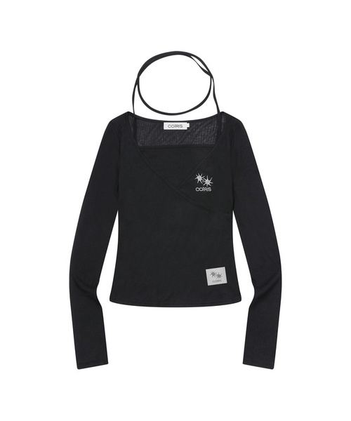 COIRIS(コイリス)の「リアル レイヤードストラップ ホルターネック ロングスリーブTシャツ (3カラー)(Tシャツ/カットソー・レディース・ブラック/アイボリー/チャコール・FREE)」の1枚目の写真