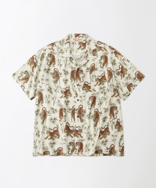 Hawaiian open collar half shirt BAMBOO TIGER_IVORY — гавайская рубашка с открытым воротом (слоновая кость)