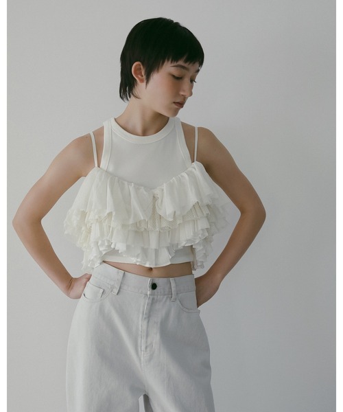 anuke(アンヌーク)の「Americansleeve Short Tanktop(タンクトップ・レディース・ブラック/ホワイト/ブラウン・FREE)」の8枚目の写真