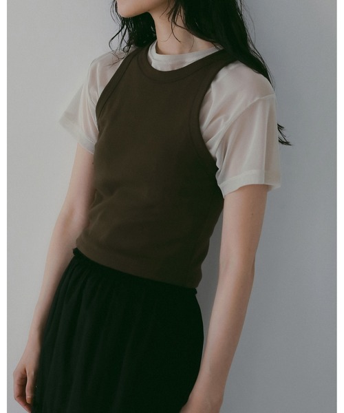 anuke(アンヌーク)の「Americansleeve Short Tanktop(タンクトップ・レディース・ブラック/ホワイト/ブラウン・FREE)」の12枚目の写真