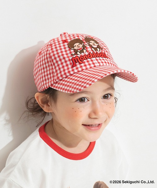 BRANSHES(ブランシェス)の「【モンチッチ】ギンガムキャップ(キャップ・キッズ・レッド/ブラック・M/L)」の2枚目の写真