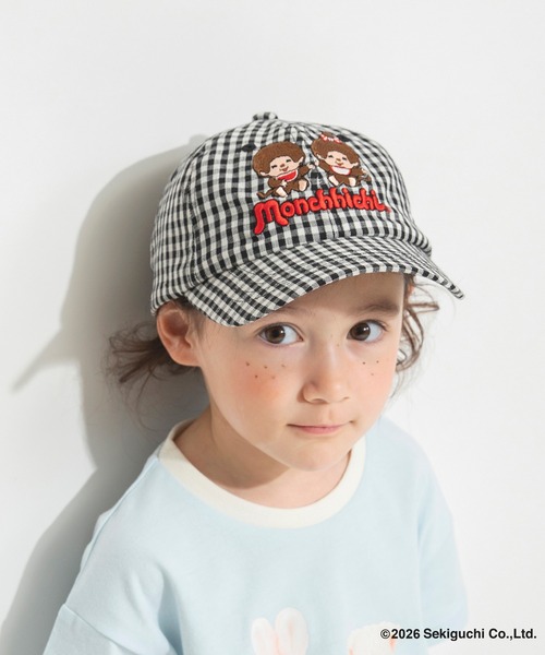 BRANSHES(ブランシェス)の「【モンチッチ】ギンガムキャップ(キャップ・キッズ・レッド/ブラック・M/L)」の1枚目の写真