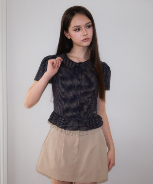 ROSEFRANTZ（ロゼフランツ）の「Puff Sleeve Peplum Check Blouse [Navy]（シャツ/ブラウス・レディース・ネイビー・SMALL/MEDIUM）」の5枚目の写真