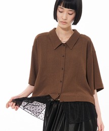 レイヤードヘム レース切替 半袖シャツ