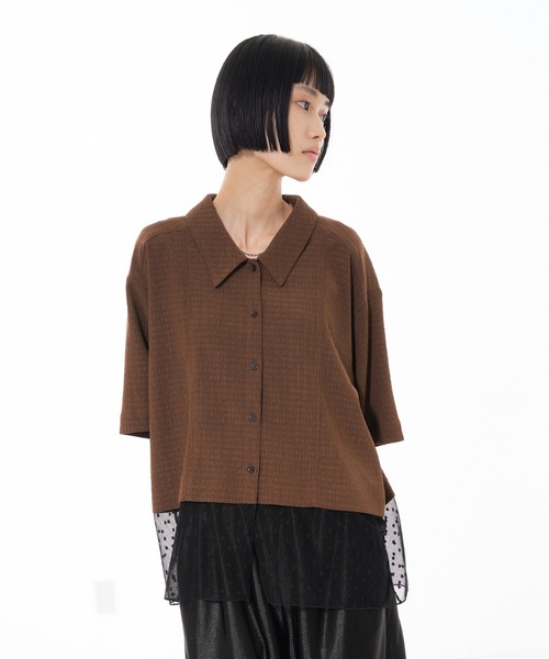 NOMINE（ノミネ）の「レイヤードヘム レース切替 半袖シャツ（シャツ/ブラウス・レディース・アイボリー/ブラウン/チャコールグレー・フリー）」の20枚目の写真