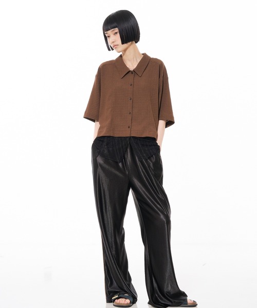 NOMINE（ノミネ）の「レイヤードヘム レース切替 半袖シャツ（シャツ/ブラウス・レディース・アイボリー/ブラウン/チャコールグレー・フリー）」の18枚目の写真