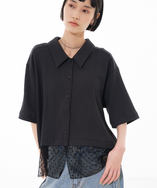 NOMINE（ノミネ）の「レイヤードヘム レース切替 半袖シャツ（シャツ/ブラウス・レディース・アイボリー/ブラウン/チャコールグレー・フリー）」の16枚目の写真