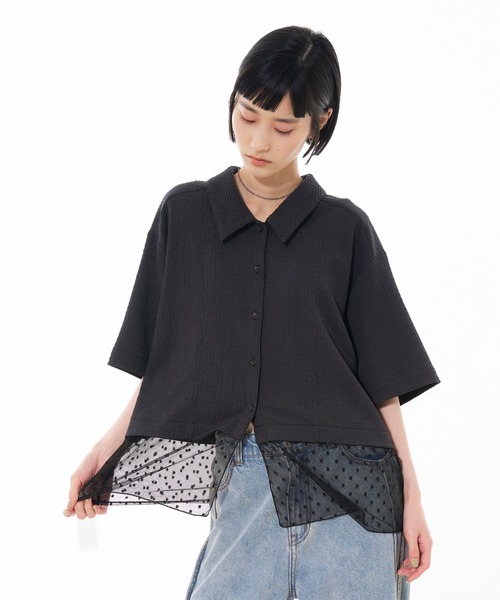 NOMINE（ノミネ）の「レイヤードヘム レース切替 半袖シャツ（シャツ/ブラウス・レディース・アイボリー/ブラウン/チャコールグレー・フリー）」の14枚目の写真