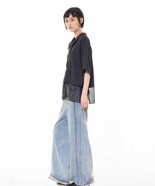 NOMINE（ノミネ）の「レイヤードヘム レース切替 半袖シャツ（シャツ/ブラウス・レディース・アイボリー/ブラウン/チャコールグレー・フリー）」の11枚目の写真