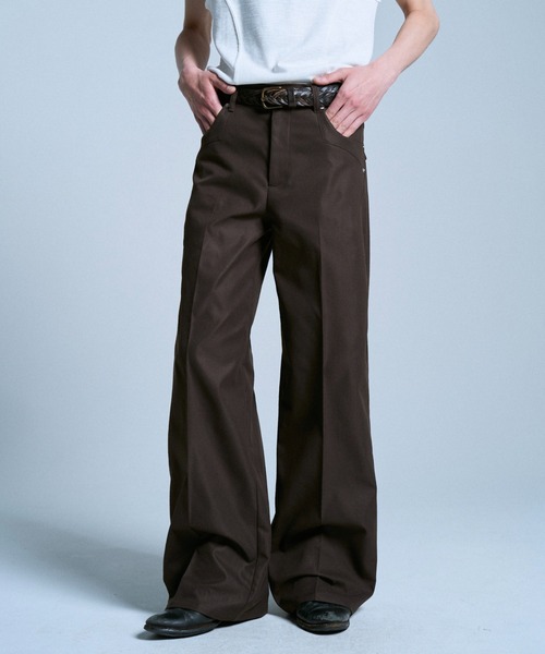 CAMPHOR WOOD(カンファーウッド)の「PRESSED POLYESTER FLARE SLACKS / センタープレスポリエステルフレアスラックス(スラックス・メンズ・グレー/ブラック/ダークブラウン・SMALL/MEDIUM/LARGE)」の19枚目の写真