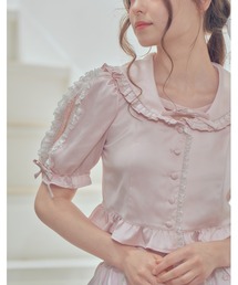 Lace sleeves sweet satin blouse