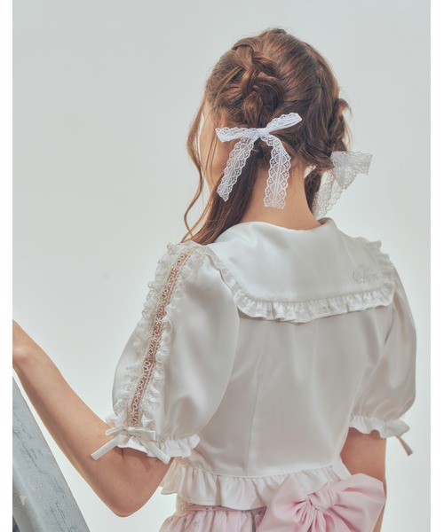 mellfy memory(メルフィーメモリー)の「Lace sleeves sweet satin blouse(シャツ/ブラウス・レディース・ホワイト/ピンク・FREE)」の6枚目の写真
