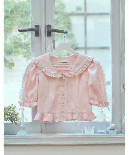 mellfy memory(メルフィーメモリー)の「Lace sleeves sweet satin blouse(シャツ/ブラウス・レディース・ホワイト/ピンク・FREE)」の8枚目の写真