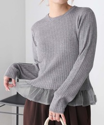 【至福のカヌレニット】シアーフリルヘムリブニットプルオーバー
