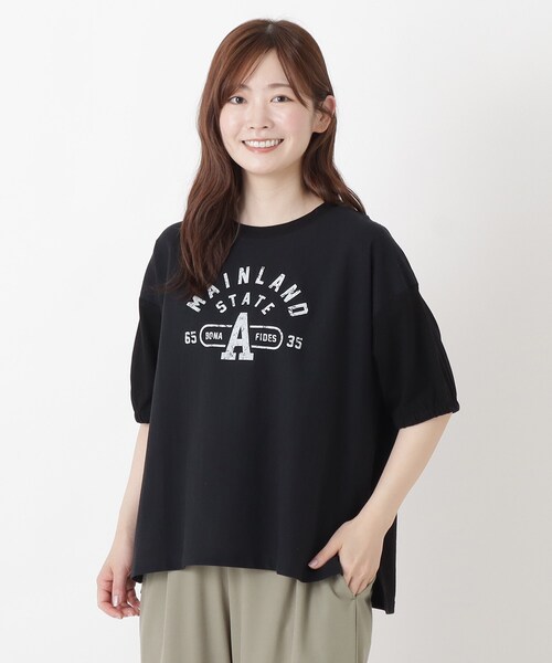 one'sterrace(ワンズテラス)の「袖口ゴム入り ロゴプリントプルオーバー(Tシャツ/カットソー・レディース・オレンジ系その他5/ブラック系8/ベージュ系8・02)」の2枚目の写真