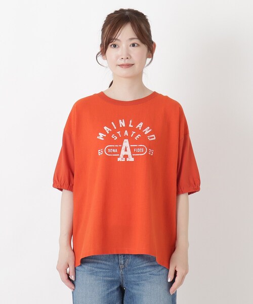 one'sterrace(ワンズテラス)の「袖口ゴム入り ロゴプリントプルオーバー(Tシャツ/カットソー・レディース・オレンジ系その他5/ブラック系8/ベージュ系8・02)」の16枚目の写真