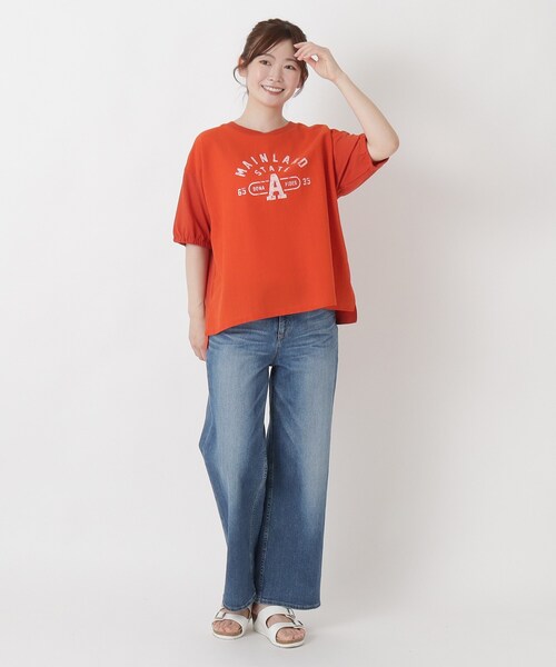 one'sterrace(ワンズテラス)の「袖口ゴム入り ロゴプリントプルオーバー(Tシャツ/カットソー・レディース・オレンジ系その他5/ブラック系8/ベージュ系8・02)」の4枚目の写真