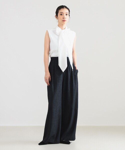 Demi-Luxe BEAMS(デミルクス ビームス)の「AK+1 / コットン リボン ノースリーブ カットソー(Tシャツ/カットソー・レディース・ネイビー/ホワイト・ONE SIZE)」の5枚目の写真