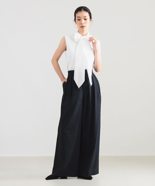 Demi-Luxe BEAMS(デミルクス ビームス)の「AK+1 / コットン リボン ノースリーブ カットソー(Tシャツ/カットソー・レディース・ネイビー/ホワイト・ONE SIZE)」の6枚目の写真