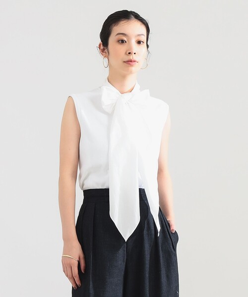 Demi-Luxe BEAMS(デミルクス ビームス)の「AK+1 / コットン リボン ノースリーブ カットソー(Tシャツ/カットソー・レディース・ネイビー/ホワイト・ONE SIZE)」の7枚目の写真