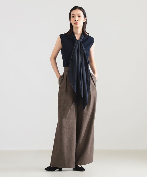 Demi-Luxe BEAMS(デミルクス ビームス)の「AK+1 / コットン リボン ノースリーブ カットソー(Tシャツ/カットソー・レディース・ネイビー/ホワイト・ONE SIZE)」の9枚目の写真