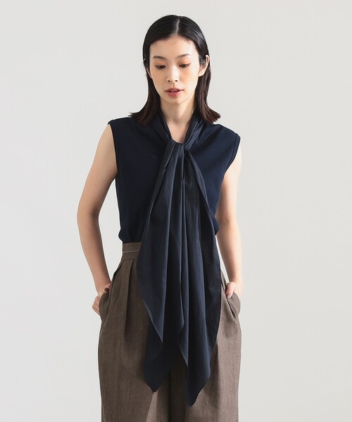 Demi-Luxe BEAMS(デミルクス ビームス)の「AK+1 / コットン リボン ノースリーブ カットソー(Tシャツ/カットソー・レディース・ネイビー/ホワイト・ONE SIZE)」の12枚目の写真