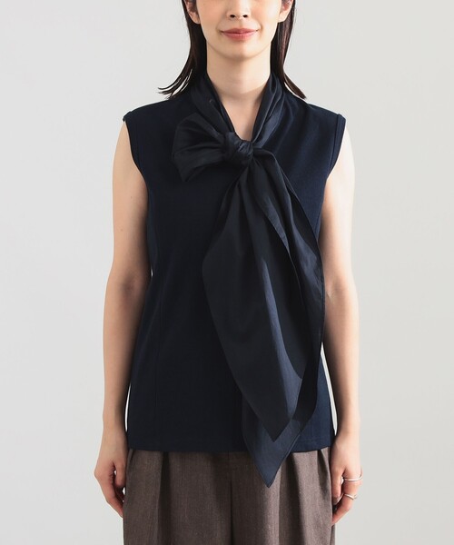 Demi-Luxe BEAMS(デミルクス ビームス)の「AK+1 / コットン リボン ノースリーブ カットソー(Tシャツ/カットソー・レディース・ネイビー/ホワイト・ONE SIZE)」の13枚目の写真