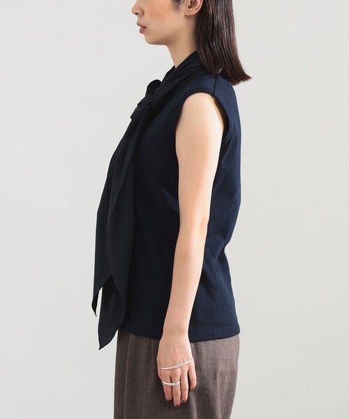 Demi-Luxe BEAMS(デミルクス ビームス)の「AK+1 / コットン リボン ノースリーブ カットソー(Tシャツ/カットソー・レディース・ネイビー/ホワイト・ONE SIZE)」の14枚目の写真