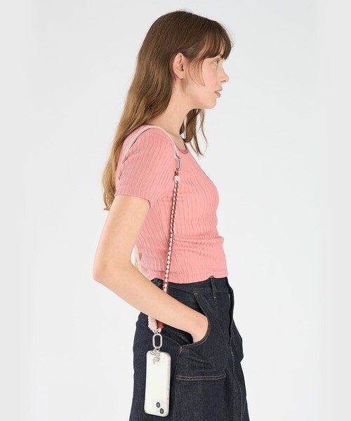 To b. by agnes b.(トゥービーバイアニエスベー)の「ハート ロゴ コンパクト Tシャツ(Tシャツ/カットソー・レディース・ピンク・40/38)」の7枚目の写真