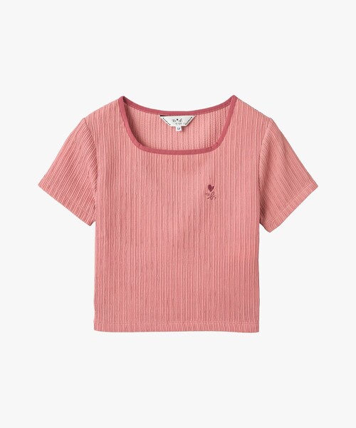 To b. by agnes b.(トゥービーバイアニエスベー)の「ハート ロゴ コンパクト Tシャツ(Tシャツ/カットソー・レディース・ピンク・40/38)」の3枚目の写真