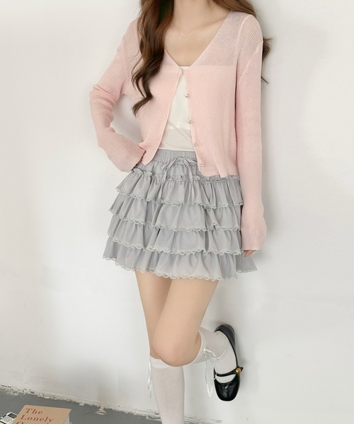DAY CLOSET（デイ クローゼット）の「【ショート丈/ぺチパンツ一体型】華やかバレエコア レース×フリル。ハイウエスト ティアード スカート レディース（スカート・レディース・ホワイト/アイボリー/グレー/ブラック・FREE）」の16枚目の写真
