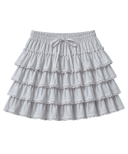 DAY CLOSET（デイ クローゼット）の「【ショート丈/ぺチパンツ一体型】華やかバレエコア レース×フリル。ハイウエスト ティアード スカート レディース（スカート・レディース・ホワイト/アイボリー/グレー/ブラック・FREE）」の20枚目の写真