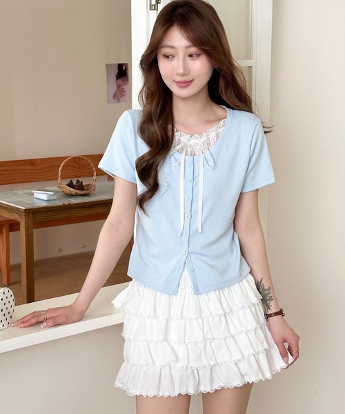 DAY CLOSET（デイ クローゼット）の「【ショート丈/ぺチパンツ一体型】華やかバレエコア レース×フリル。ハイウエスト ティアード スカート レディース（スカート・レディース・ホワイト/アイボリー/グレー/ブラック・FREE）」の12枚目の写真