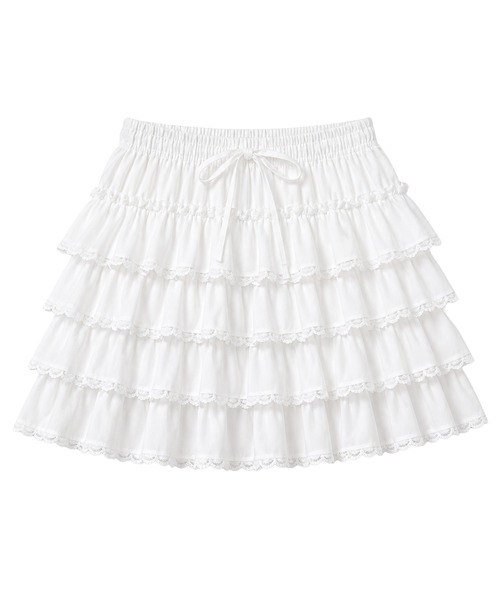 DAY CLOSET（デイ クローゼット）の「【ショート丈/ぺチパンツ一体型】華やかバレエコア レース×フリル。ハイウエスト ティアード スカート レディース（スカート・レディース・ホワイト/アイボリー/グレー/ブラック・FREE）」の15枚目の写真