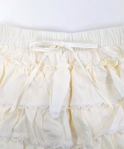 DAY CLOSET（デイ クローゼット）の「【ショート丈/ぺチパンツ一体型】華やかバレエコア レース×フリル。ハイウエスト ティアード スカート レディース（スカート・レディース・ホワイト/アイボリー/グレー/ブラック・FREE）」の22枚目の写真