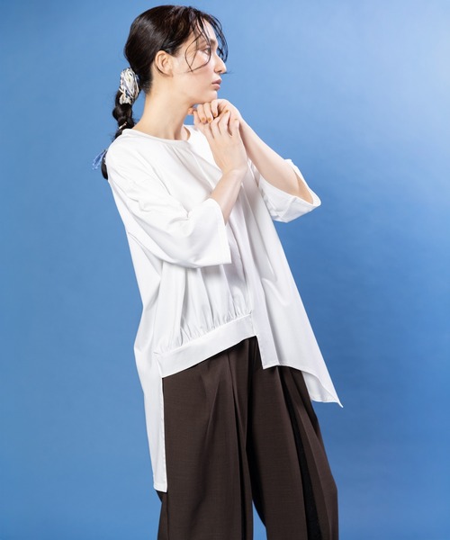 OSMOSIS(オズモーシス)の「アシンメトリーフレアーTシャツ(Tシャツ/カットソー・レディース・ブラック/グレー/ホワイト・ONE SIZE)」の20枚目の写真