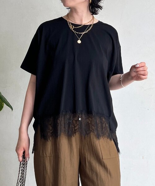 un dix cors（アンディコール）の「レースドルマンプルオーバー（Tシャツ/カットソー・レディース・ブラック/グレー/オフホワイト・FREE）」の3枚目の写真