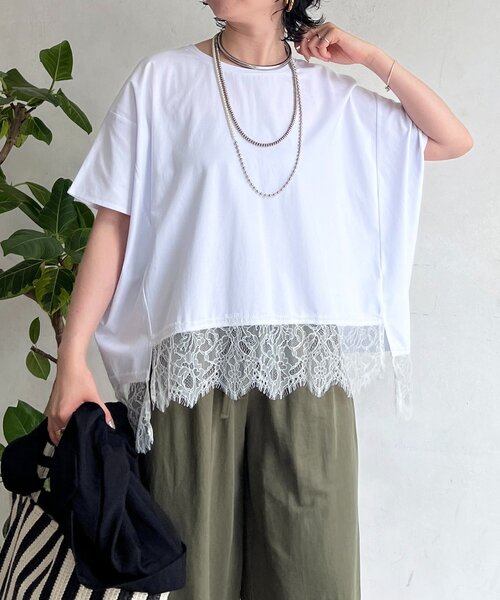 un dix cors（アンディコール）の「レースドルマンプルオーバー（Tシャツ/カットソー・レディース・ブラック/グレー/オフホワイト・FREE）」の4枚目の写真