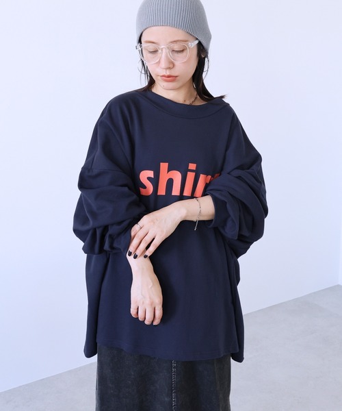 reca（レカ）の「前後2wayロングスリーブレトロ配色ロゴTシャツ（Tシャツ/カットソー・レディース・ネイビー/ブラウン/チャコールグレー・FREE）」の3枚目の写真