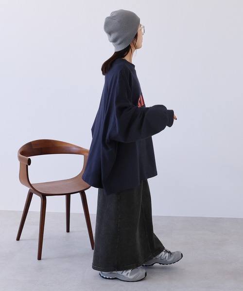 reca（レカ）の「前後2wayロングスリーブレトロ配色ロゴTシャツ（Tシャツ/カットソー・レディース・ネイビー/ブラウン/チャコールグレー・FREE）」の4枚目の写真