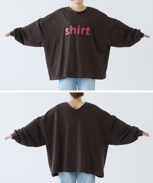 reca（レカ）の「前後2wayロングスリーブレトロ配色ロゴTシャツ（Tシャツ/カットソー・レディース・ネイビー/ブラウン/チャコールグレー・FREE）」の21枚目の写真