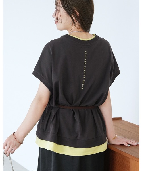 reca(レカ)の「【接触冷感】配色レイヤード風バックロゴTシャツ(Tシャツ/カットソー・レディース・オフホワイト/チャコールグレー/ネイビー・FREE)」の2枚目の写真