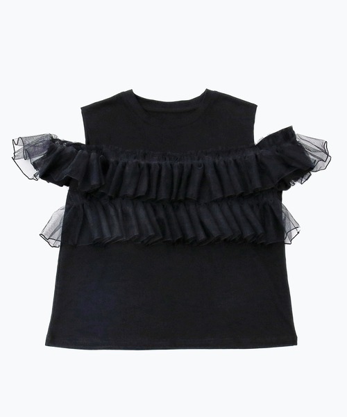 murea(ミュレア)の「2段フリルチュールオープンショルダーカットソー(Tシャツ/カットソー・レディース・ホワイト/ブラック・FREE)」の12枚目の写真