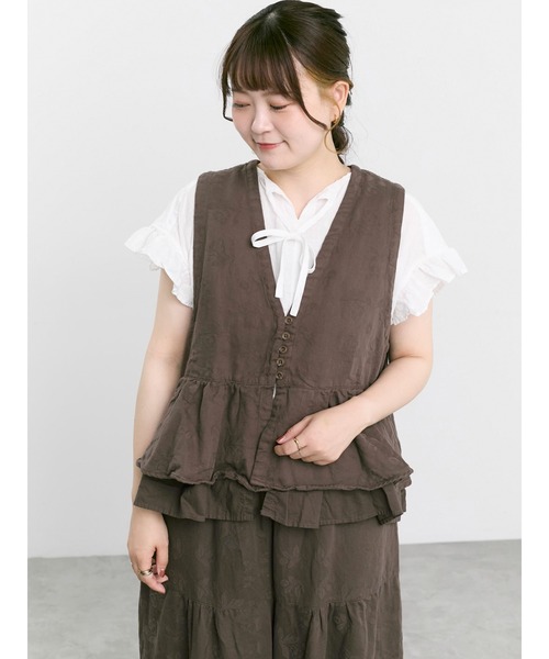 TSUHARU by Samansa Mos2(ツハルバイサマンサモスモス)の「【tukuroi】コットンジャカード製品染めベスト《WEB限定》(ベスト・レディース・キナリ/ピンク/グレー/モカ/ネイビー/ブラック/ダークブラウン・F)」の9枚目の写真