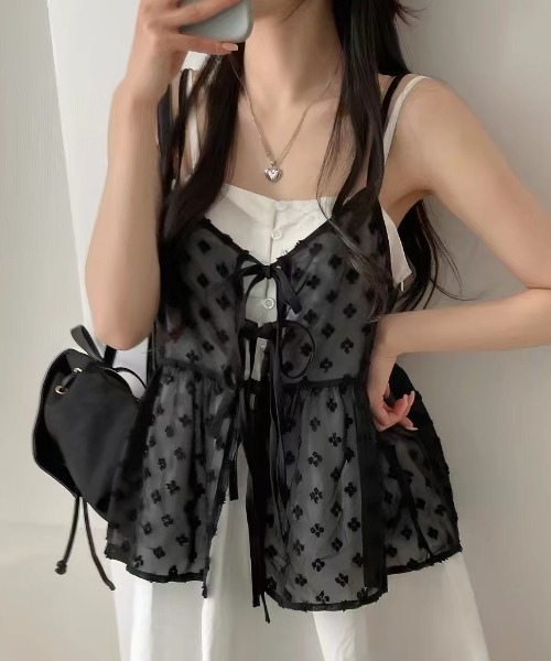 Vipoa(ヴィポア)の「Jacquard camisole bustier(キャミソール・レディース・ホワイト/ブラック・FREE)」の7枚目の写真