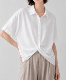 アシンメトリードレープ半袖ブラウス