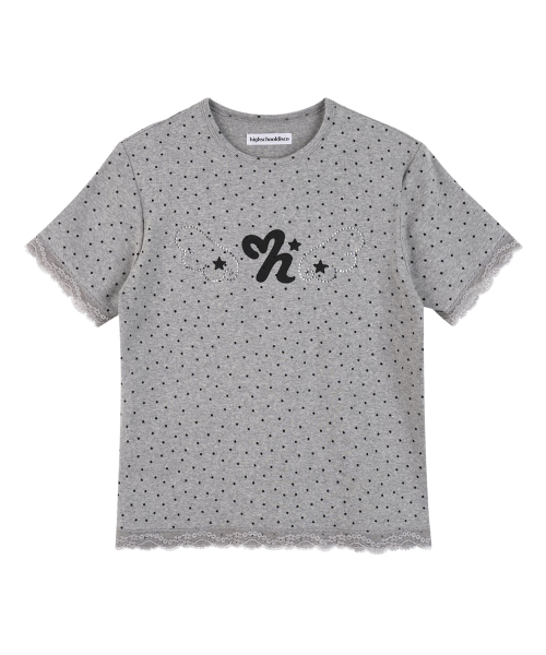 HIGH SCHOOL DISCO(ハイスクールディスコ)の「ドットスターレースショートスリーブ_メランジグレー(Tシャツ/カットソー・レディース・その他・FREE)」の2枚目の写真