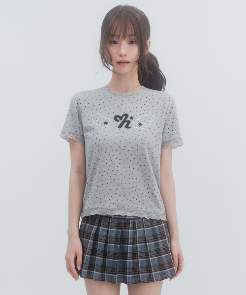 HIGH SCHOOL DISCO(ハイスクールディスコ)の「ドットスターレースショートスリーブ_メランジグレー(Tシャツ/カットソー・レディース・その他・FREE)」の4枚目の写真