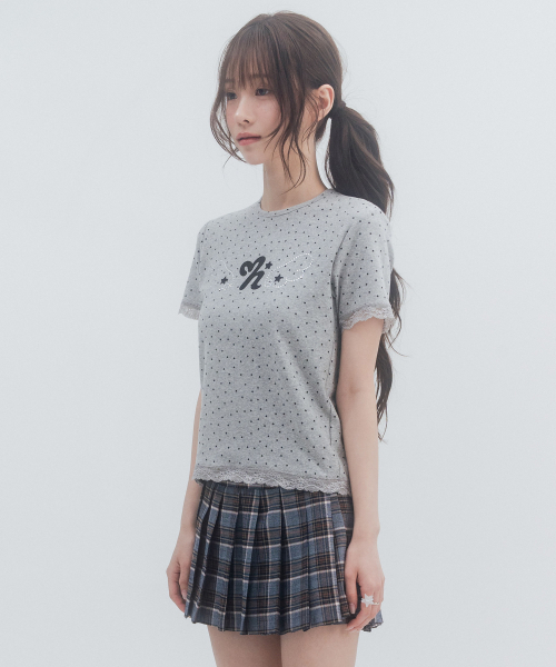 HIGH SCHOOL DISCO(ハイスクールディスコ)の「ドットスターレースショートスリーブ_メランジグレー(Tシャツ/カットソー・レディース・その他・FREE)」の5枚目の写真
