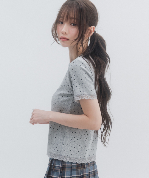 HIGH SCHOOL DISCO(ハイスクールディスコ)の「ドットスターレースショートスリーブ_メランジグレー(Tシャツ/カットソー・レディース・その他・FREE)」の6枚目の写真